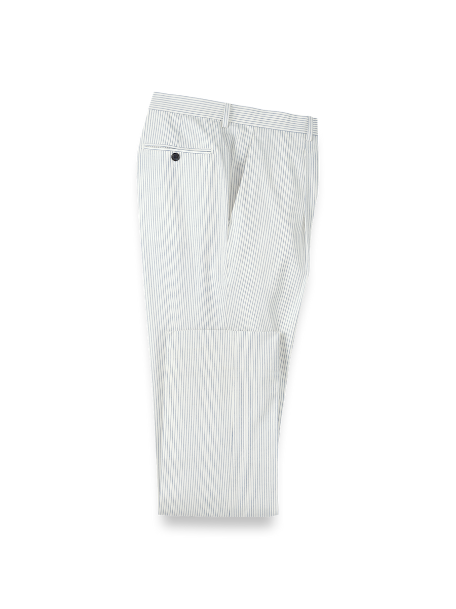 Cotton Stretch Stripe Seersucker Single Pleat Suit Pants - White Cotton Stretch Stripe Seersucker Single Pleat Suit Pants - White