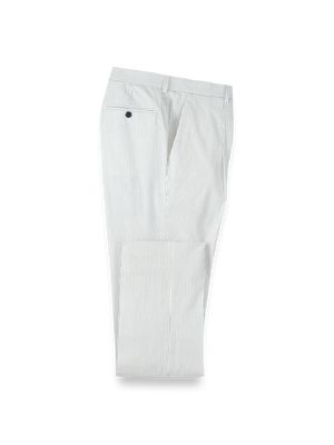 Cotton Stretch Stripe Seersucker Single Pleat Suit Pants - White/blue