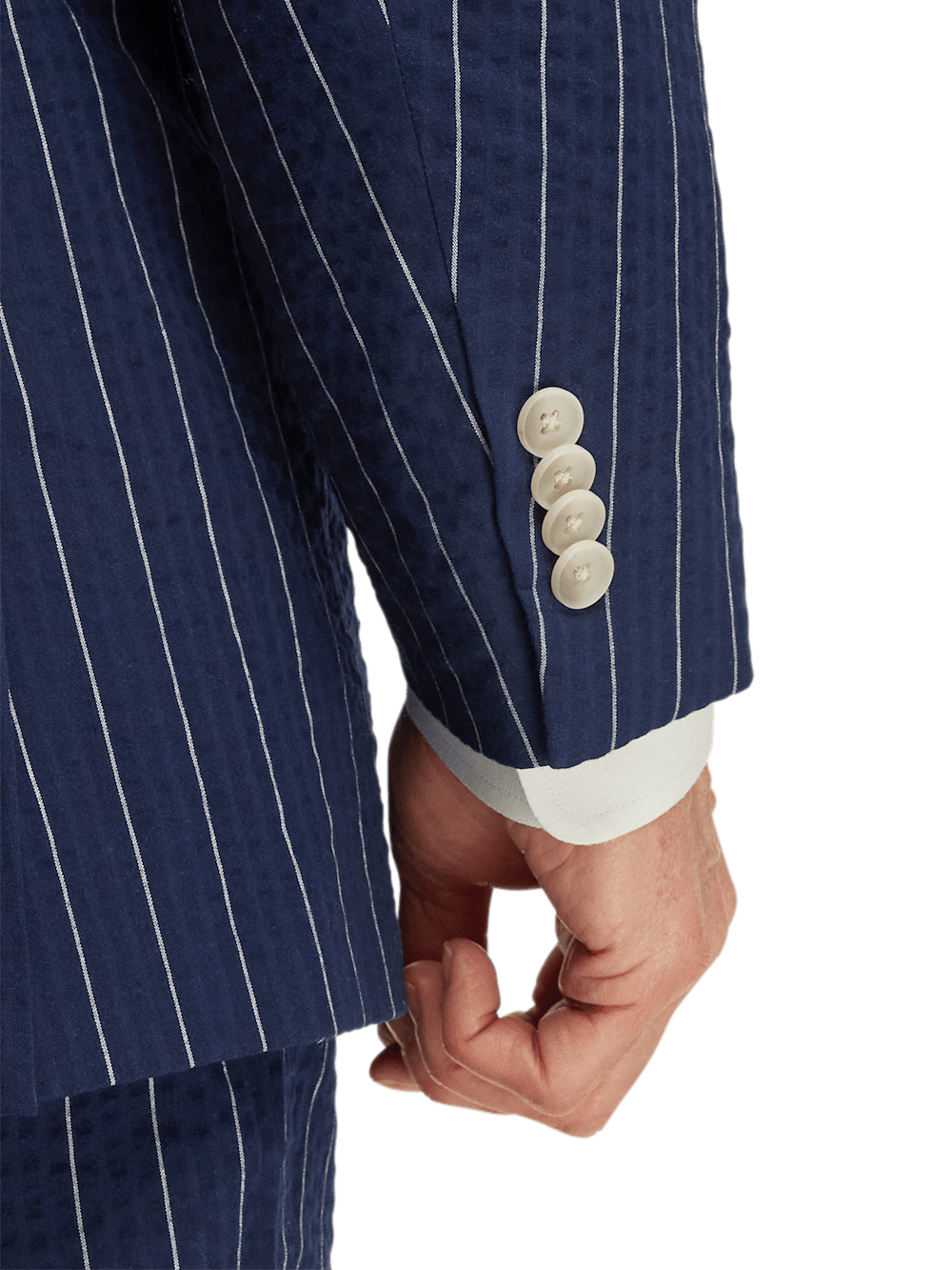 Alternate Image of Cotton Stretch Pinstripe Seersucker Double Breasted Peak Lapel Suit Jacket-2