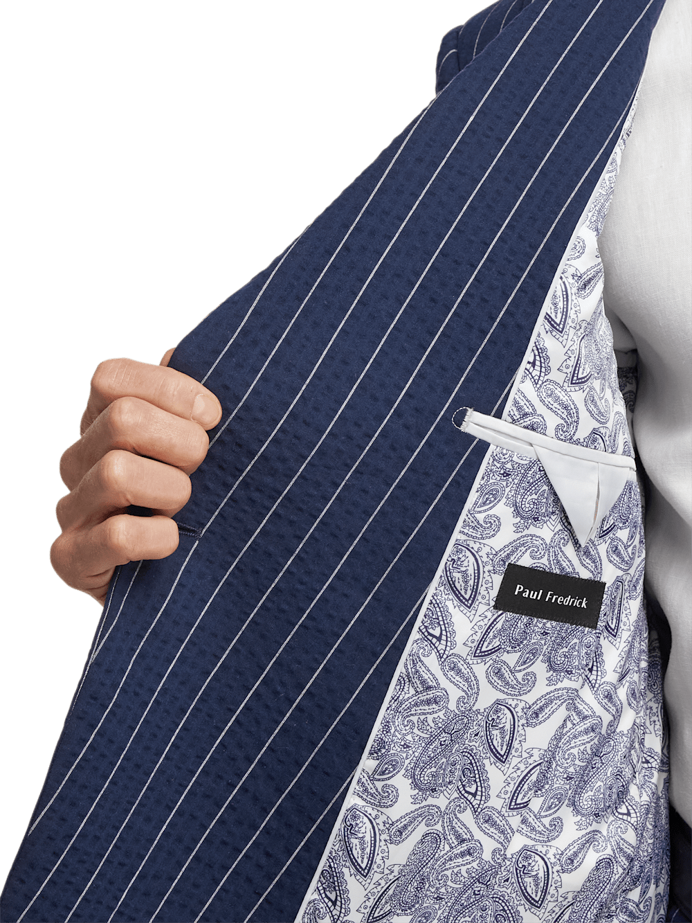 Alternate Image of Cotton Stretch Pinstripe Seersucker Double Breasted Peak Lapel Suit Jacket-3