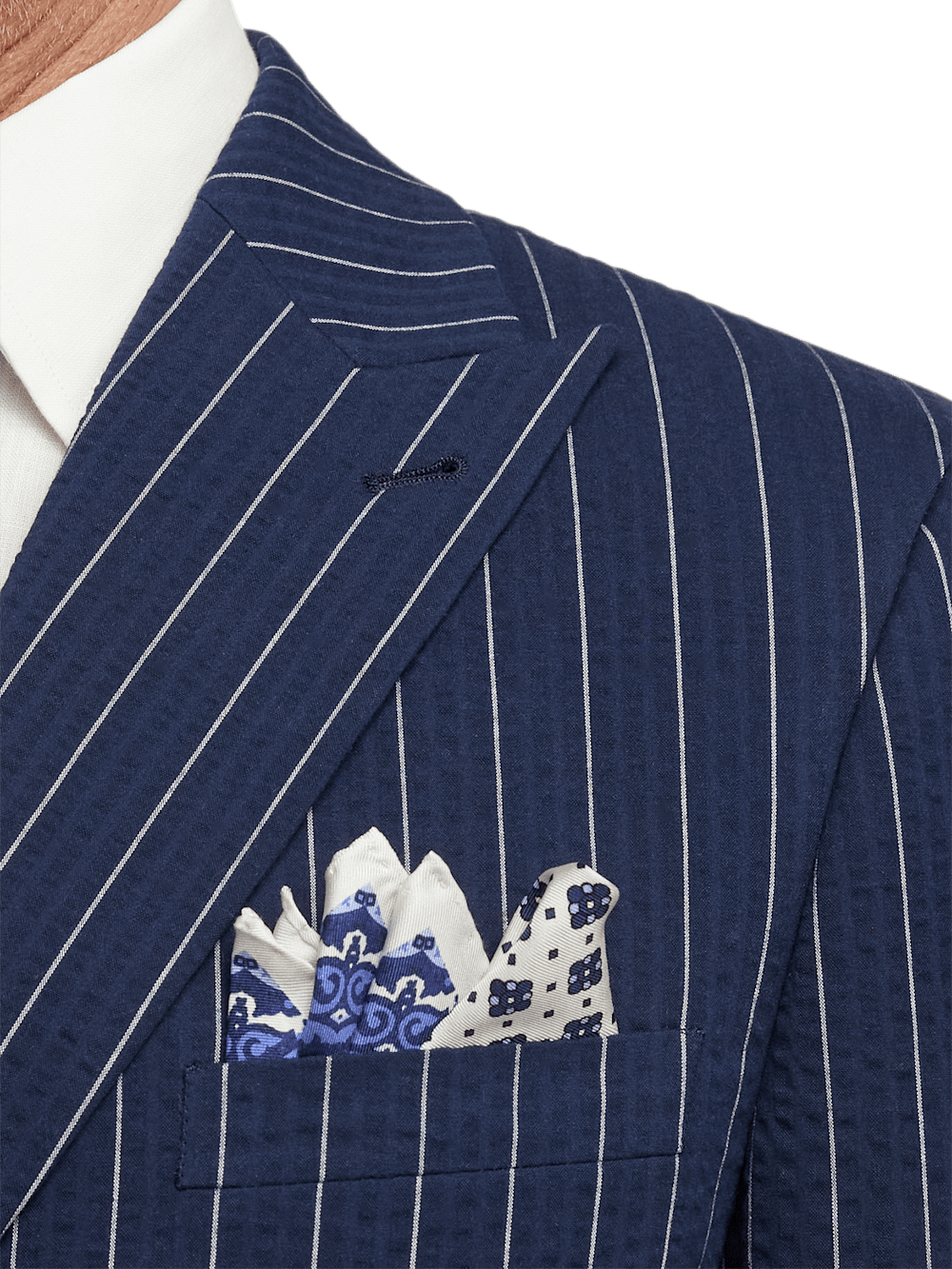 Alternate Image of Cotton Stretch Pinstripe Seersucker Double Breasted Peak Lapel Suit Jacket-5