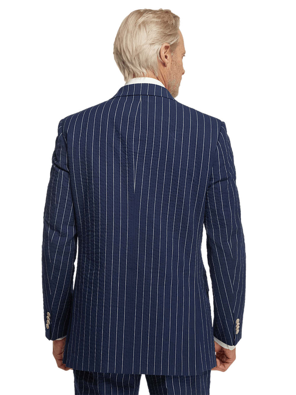 Alternate Image of Cotton Stretch Pinstripe Seersucker Double Breasted Peak Lapel Suit Jacket-6
