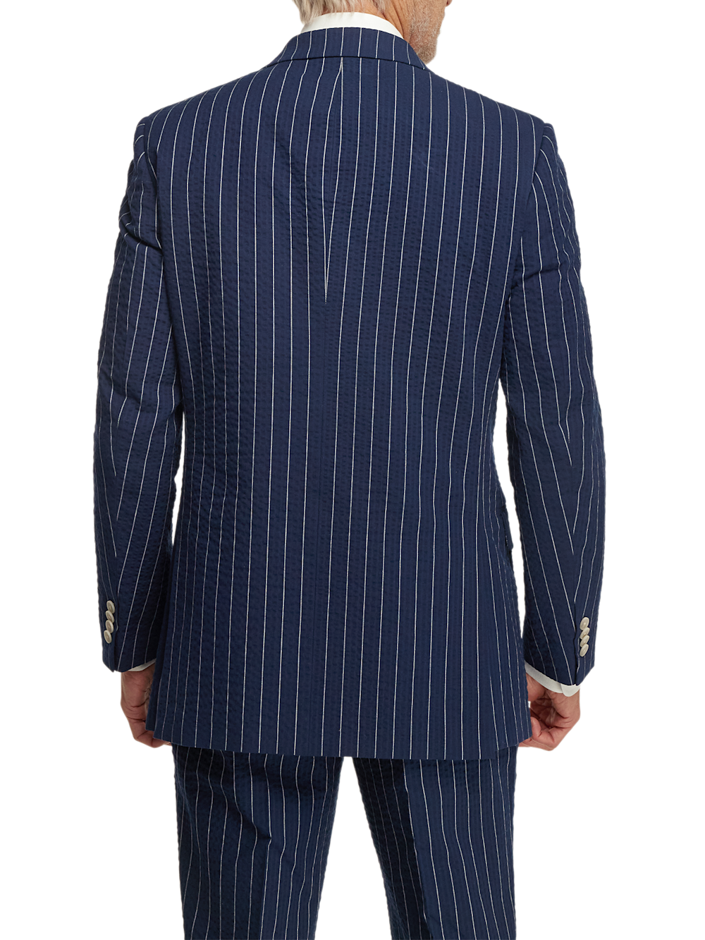 Alternate Image of Cotton Stretch Pinstripe Seersucker Double Breasted Peak Lapel Suit Jacket-6