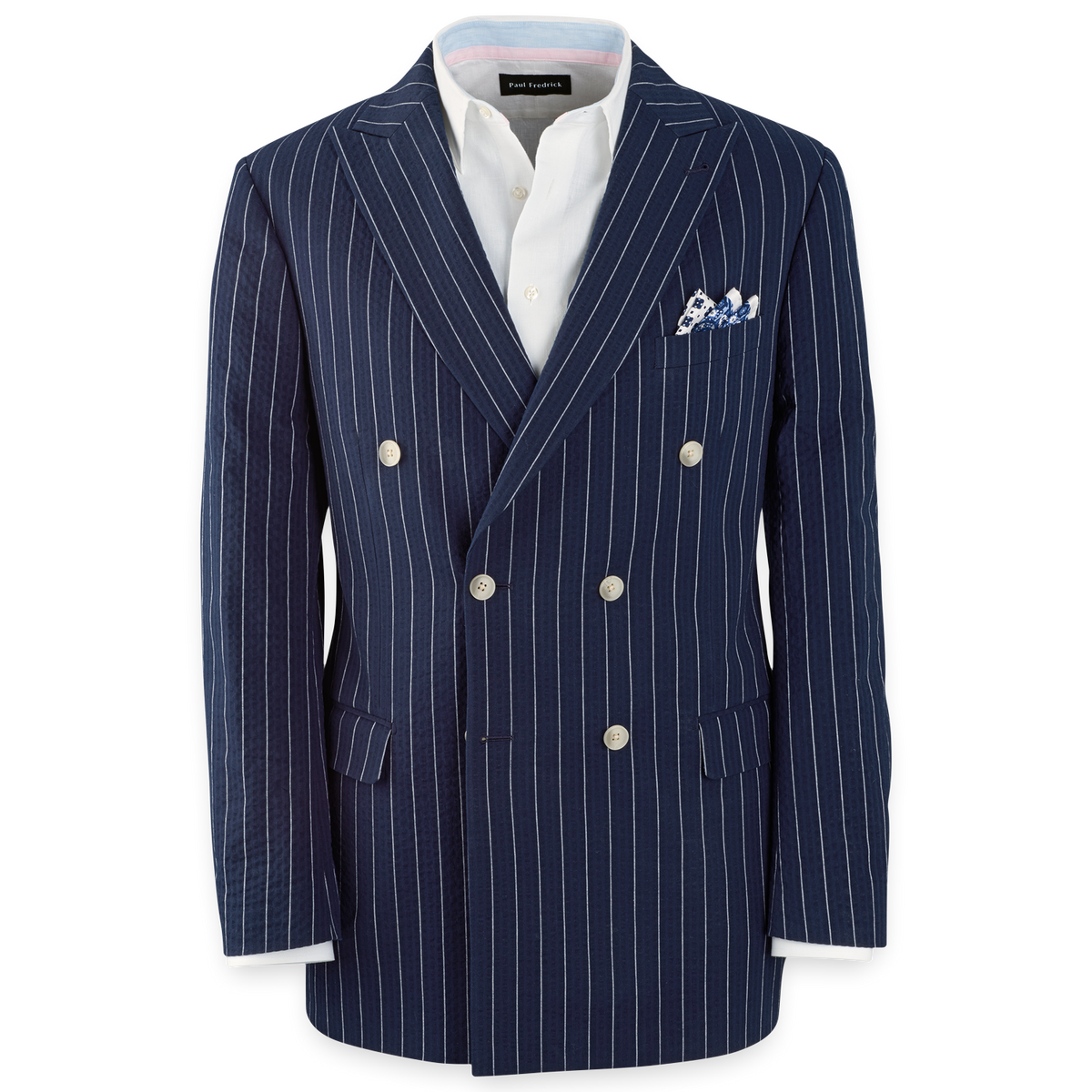 【Rrrr】DOUBLE LAPELED DOUBLE BREASTED Cotton Stretch Pinstripe Seersucker Double Breasted Peak