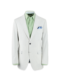 Cotton Stretch Stripe Seersucker Single Breasted Peak Lapel Suit Jacket - White/blue