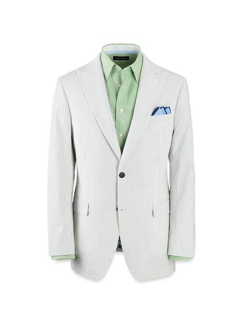 Cotton Stretch Stripe Seersucker Single Breasted Peak Lapel Suit