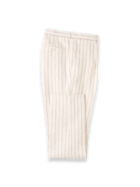 Pinstripe Linen Pleated Suit Pants - White/red