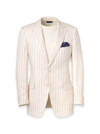 Pinstripe Linen Single Breasted Notch Lapel Suit Jacket - White/red