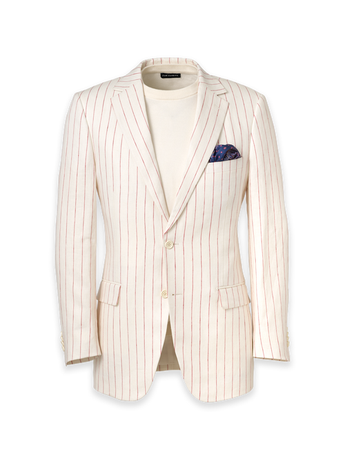 Pinstripe Linen Single Breasted Notch Lapel Suit Jacket - White/red