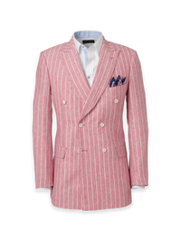 Pinstripe Linen Double Breasted Peak Lapel Suit Jacket - Pink/white