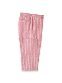 Pinstripe Linen Flat Front Suit Pants - Pink/white