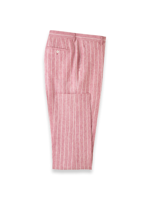 Pinstripe Linen Flat Front Suit Pants - Pink/white