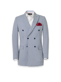 Stripe Seersucker Double Breasted Peak Lapel Suit Jacket - Navy/white