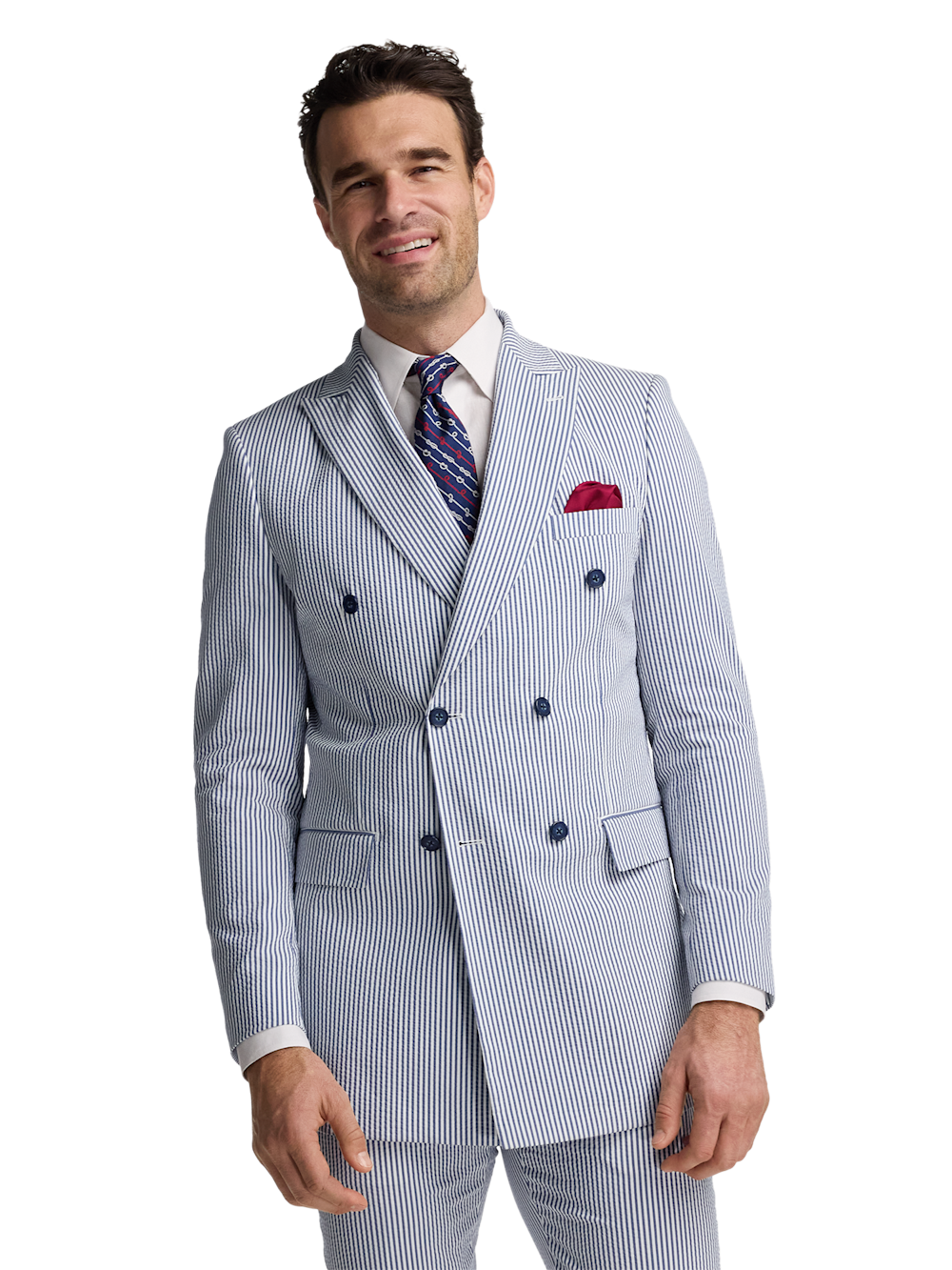 Alternate Image of Stripe Seersucker Double Breasted Peak Lapel Suit Jacket-1