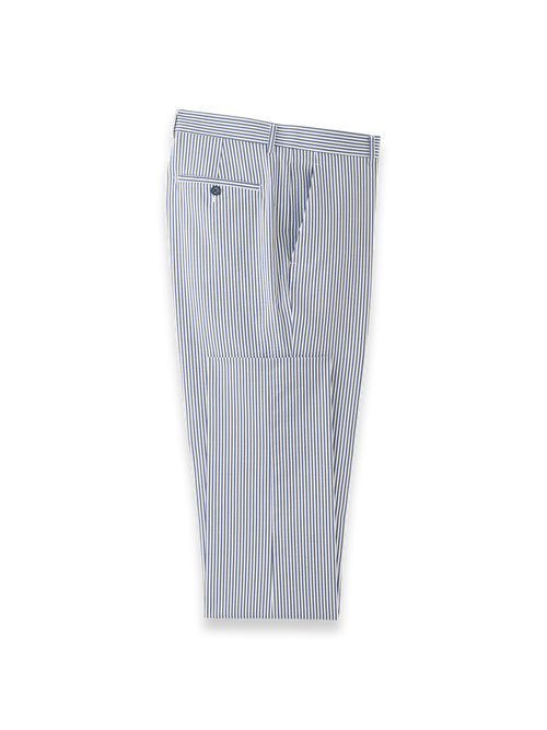 Stripe Seersucker Flat Front Suit Pants - Navy/white
