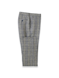 Plaid Linen Flat Front Suit Pants - Tan/blue Plaid