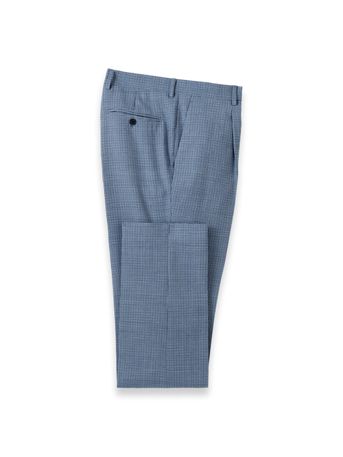 Houndstooth Wool Single Pleat Suit Pants - Blue Houndstooth