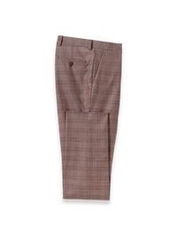 Plaid Linen Blend Flat Front Suit Pants - Wine Plaid