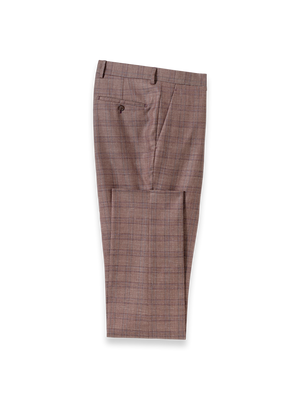 Plaid Linen Blend Flat Front Suit Pants - Wine Plaid