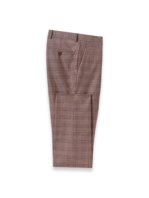 Plaid Linen Blend Flat Front Suit Pants - Wine Plaid
