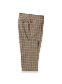 Plaid Cotton Blend Single Pleat Suit Pants - Brown Plaid