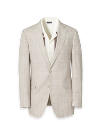 Windowpane Linen Single Breasted Notch Lapel Suit Jacket - Tan Windowpane