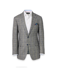 Plaid Linen Single Breasted Notch Lapel Suit Jacket - Tan/blue Plaid