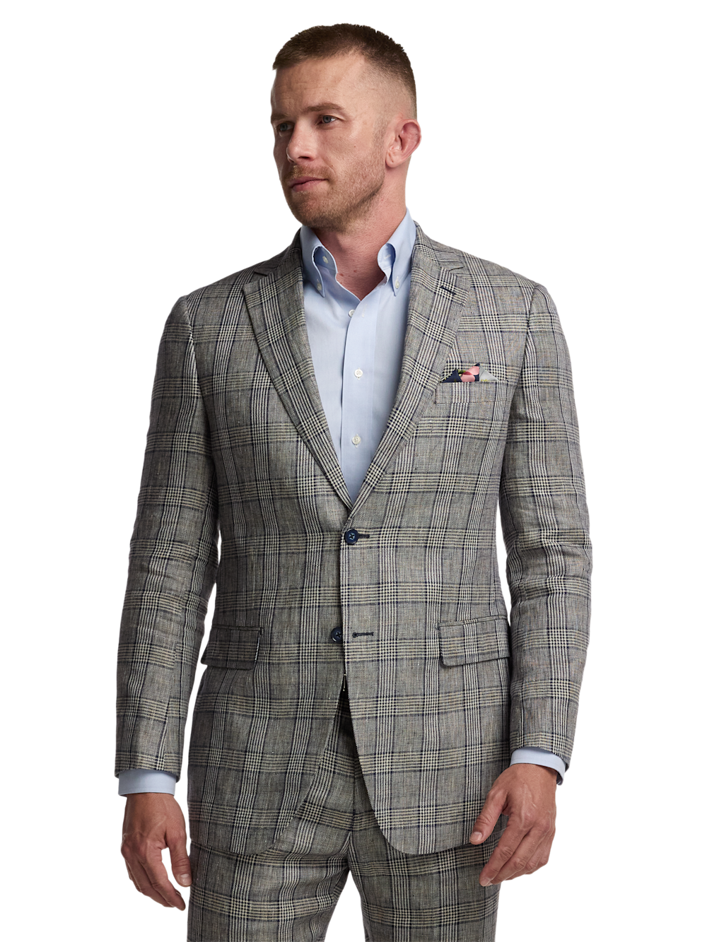 Alternate Image of Plaid Linen Single Breasted Notch Lapel Suit Jacket-1