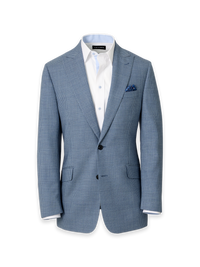 Houndstooth Wool Blend Single Breasted Peak Lapel Suit Jacket - Blue Houndstooth