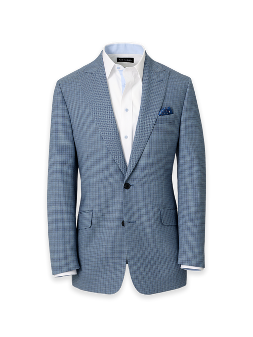 Houndstooth Wool Single Breasted Peak Lapel Suit Jacket - Blue Houndstooth