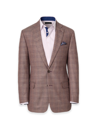 Plaid Linen Blend Single Breasted Notch Lapel Suit Jacket - Wine Plaid