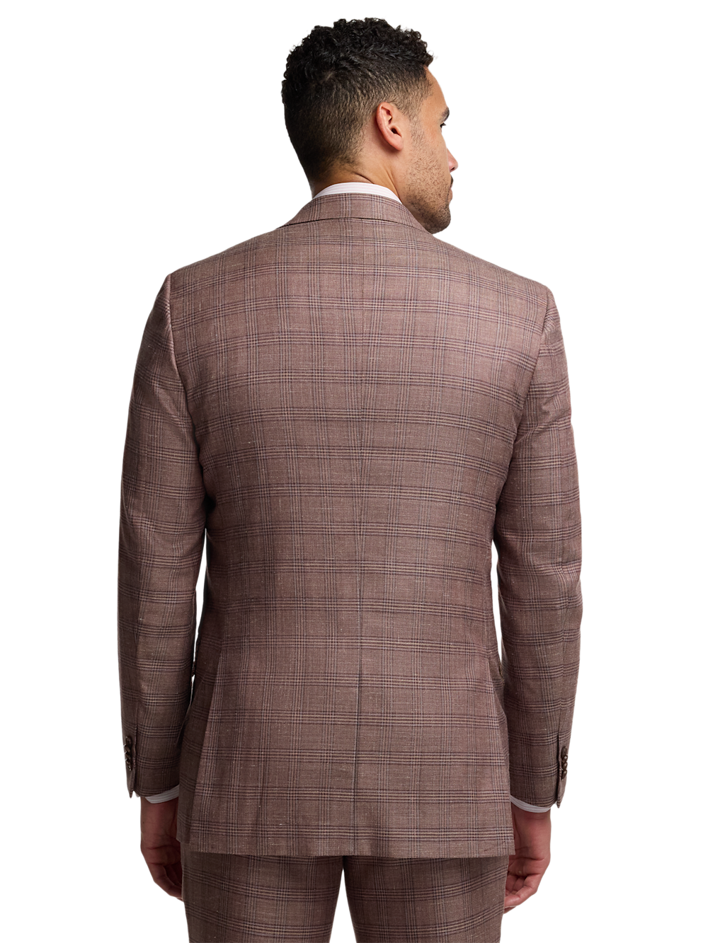 Alternate Image of Plaid Linen Blend Single Breasted Notch Lapel Suit Jacket-6