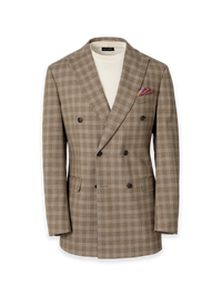 Plaid Cotton Blend Double Breasted Peak Lapel Suit Jacket - Brown Plaid