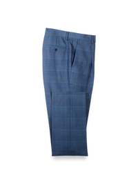 Blue/Tan Wool Blend Plaid Single Pleat Suit Pants - Blue/tan