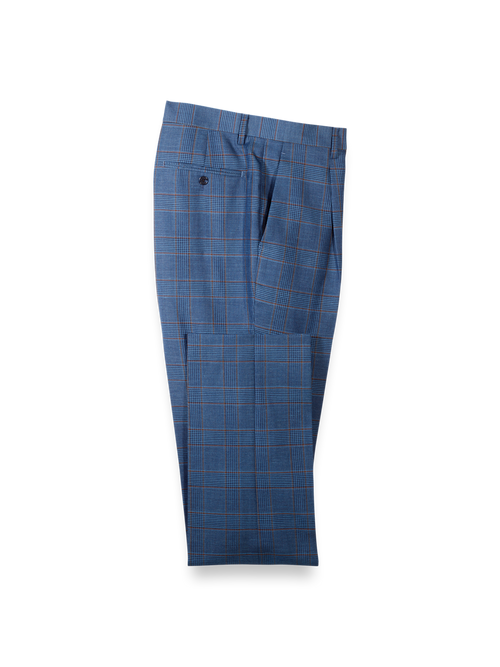 Blue/Tan Wool Blend Plaid Single Pleat Suit Pants - Blue/tan