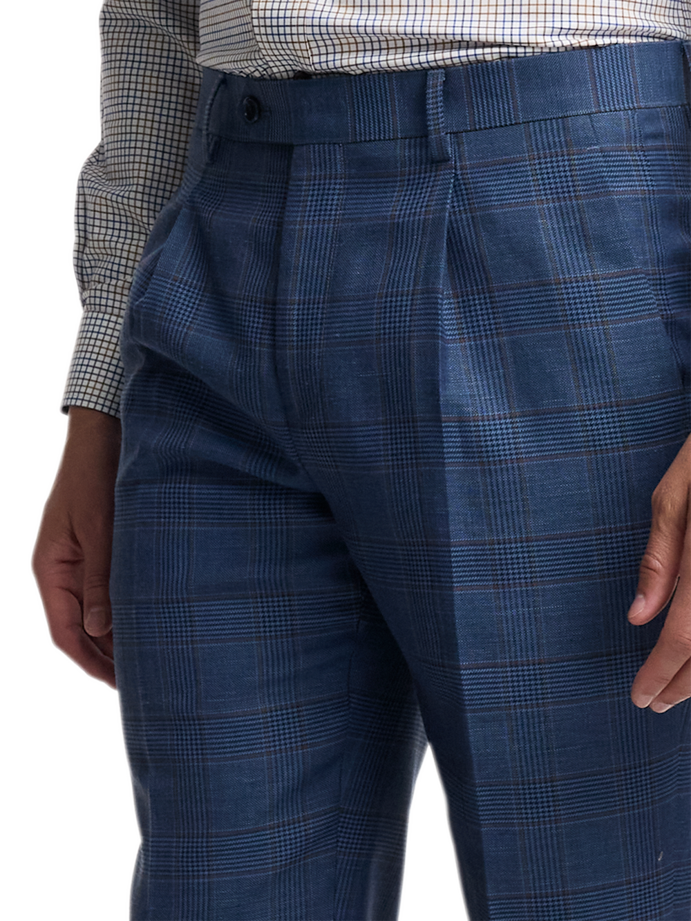 Alternate Image of Blue/tan Wool Blend Plaid Single Pleat Suit Pants-2