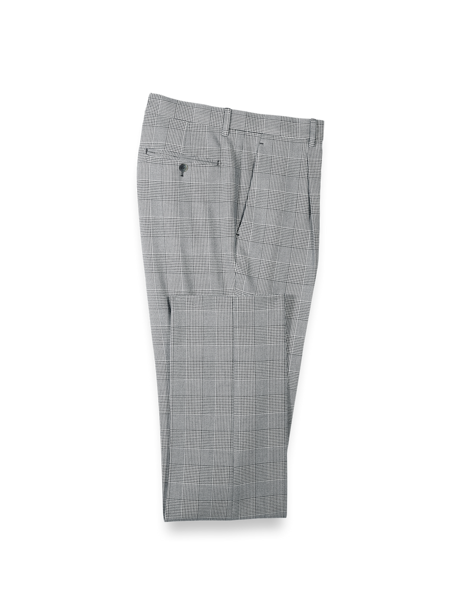 Black/White Plaid Houndstooth Single Pleat Suit Pants - Black