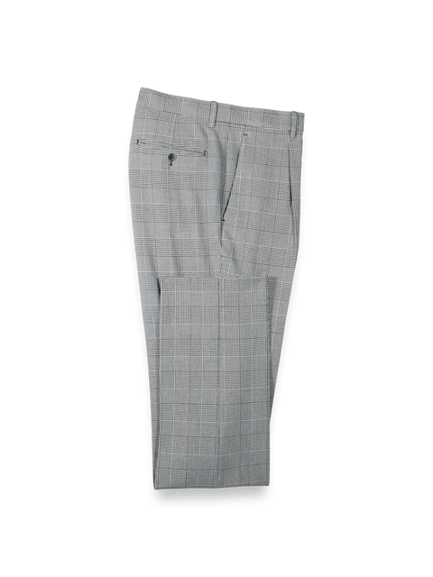 Black/White Plaid Houndstooth Single Pleat Suit Pants - Black