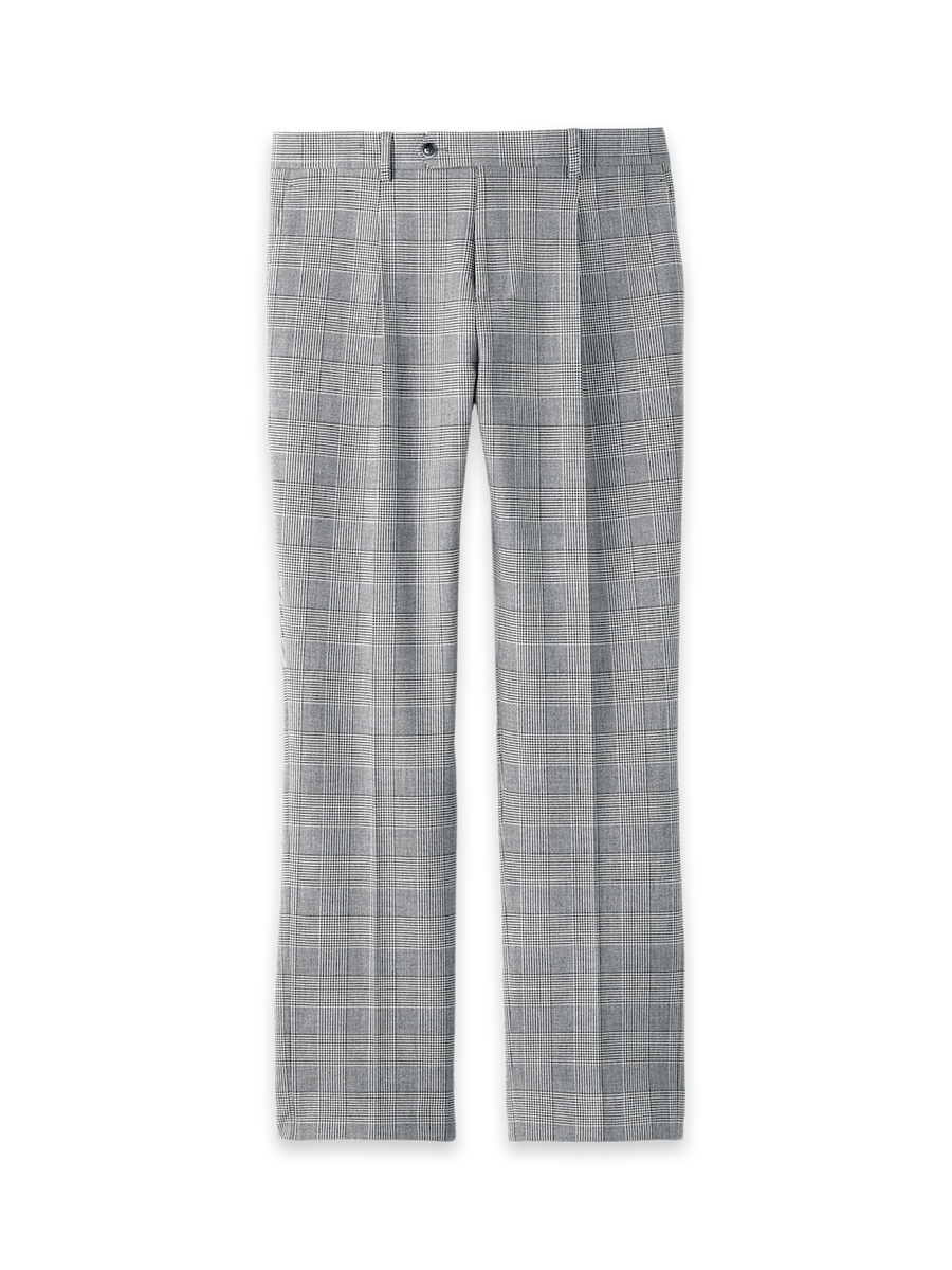 Black/White Plaid Houndstooth Single Pleat Suit Pants - Black