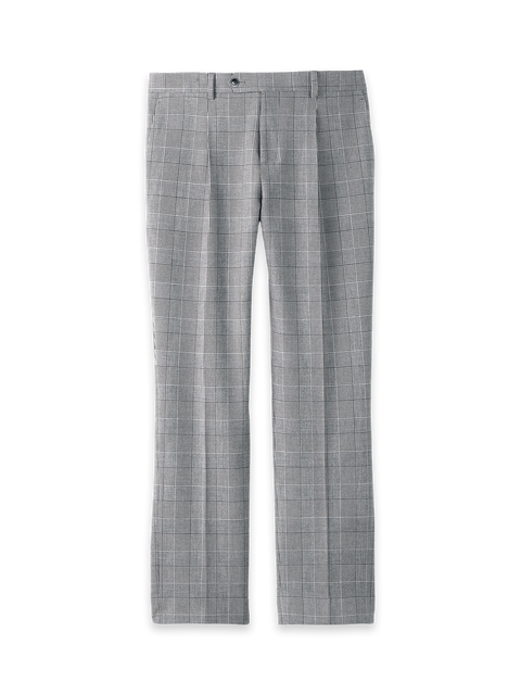 Black/White Plaid Houndstooth Single Pleat Suit Pants - Black