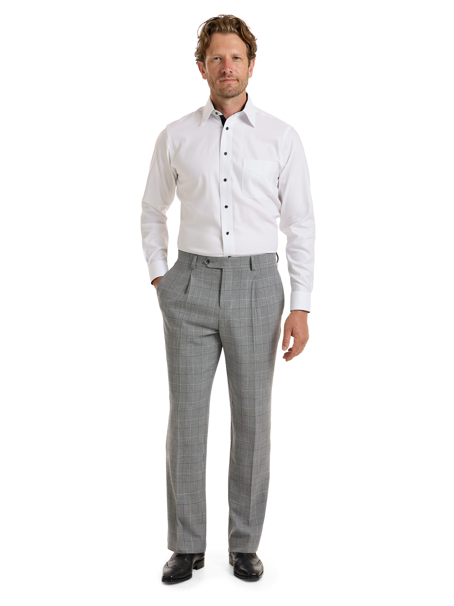 Black/White Plaid Houndstooth Single Pleat Suit Pants - Black/white