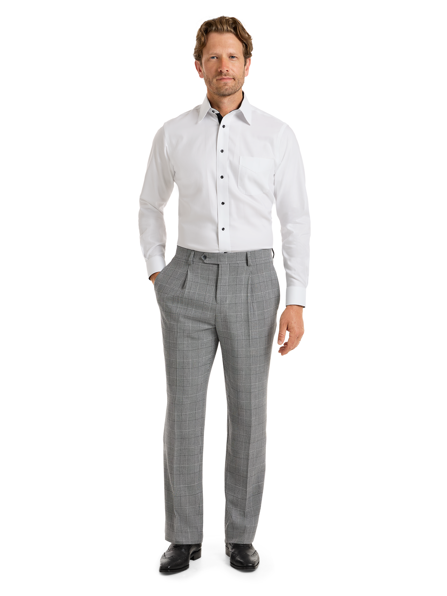 Black/White Plaid Houndstooth Single Pleat Suit Pants - Black/white