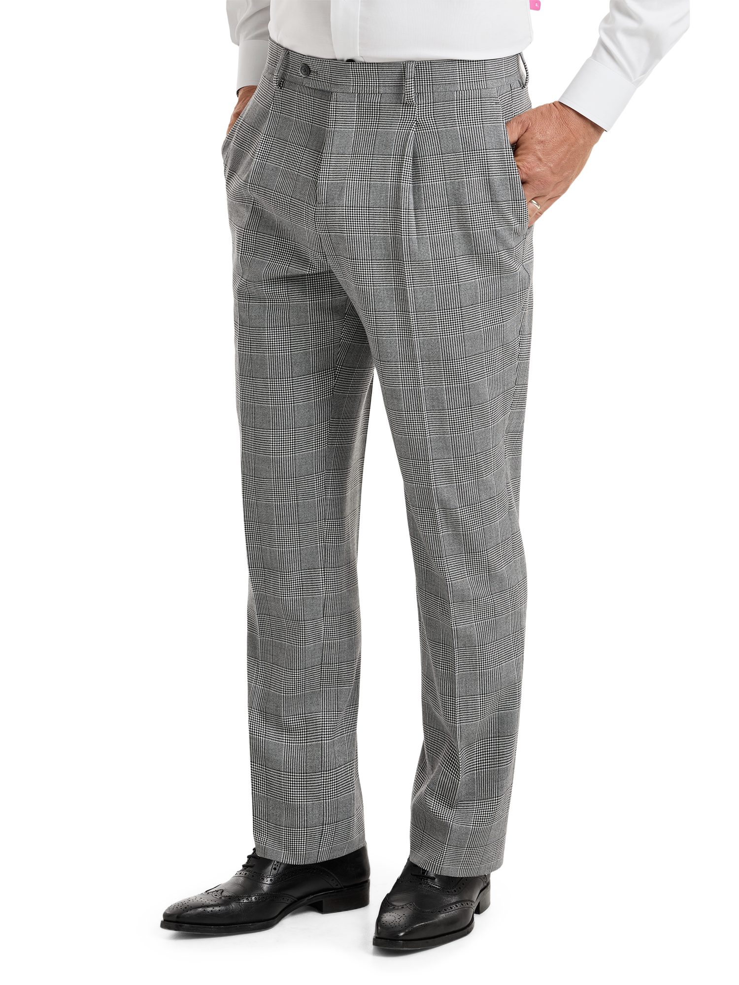 Black/White Plaid Houndstooth Single Pleat Suit Pants - Black/white