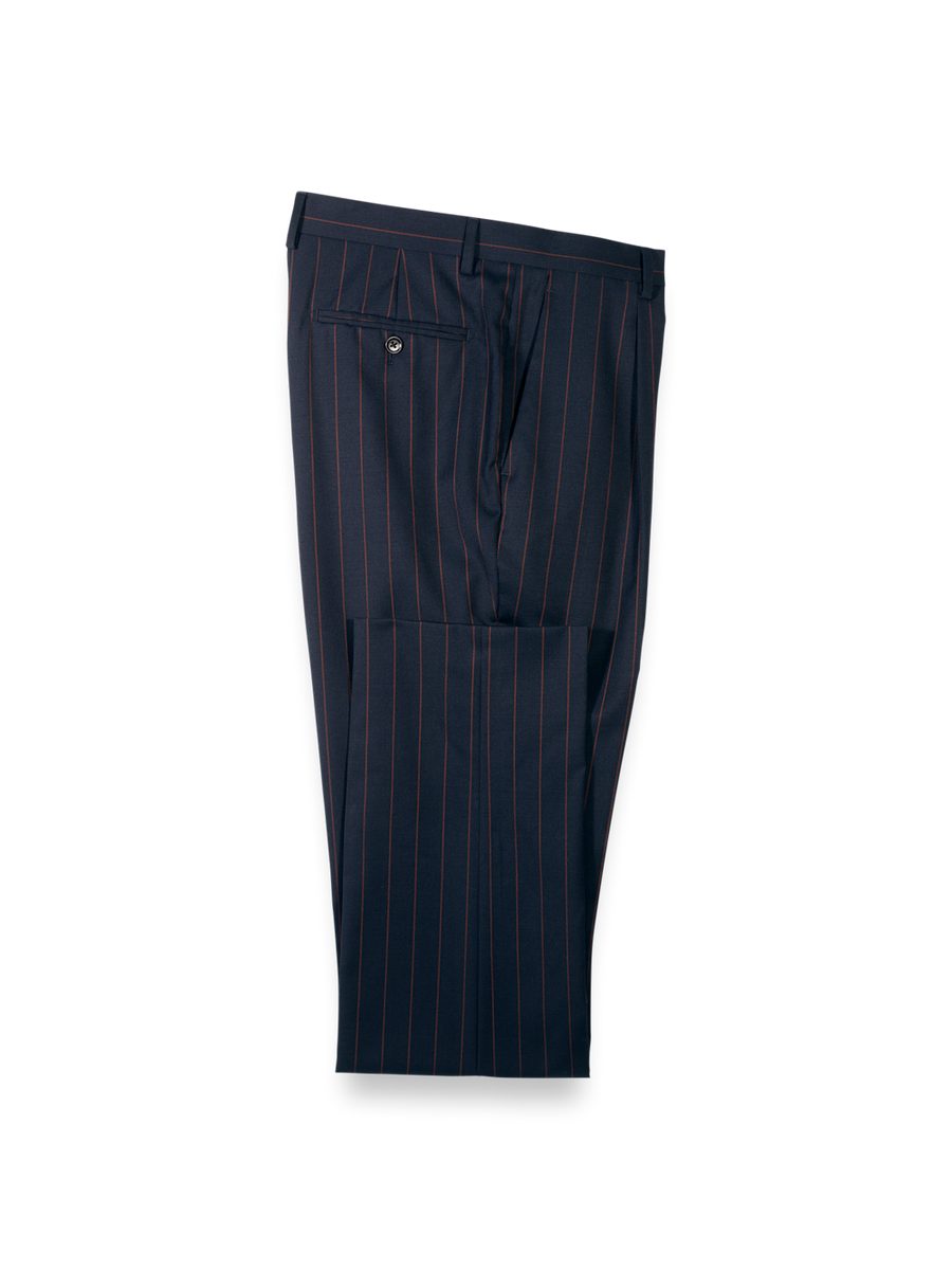 Navy/Brown Wool Stripe Single Pleat Suit Pants - Navy/brown – Paul