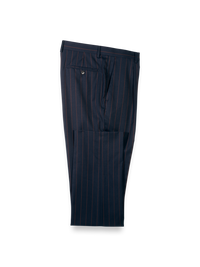 Navy/Brown Wool Stripe Single Pleat Suit Pants - Navy/brown