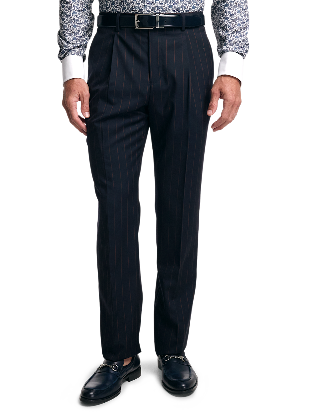 Alternate Image of Navy/brown Wool Stripe Single Pleat Suit Pants-1
