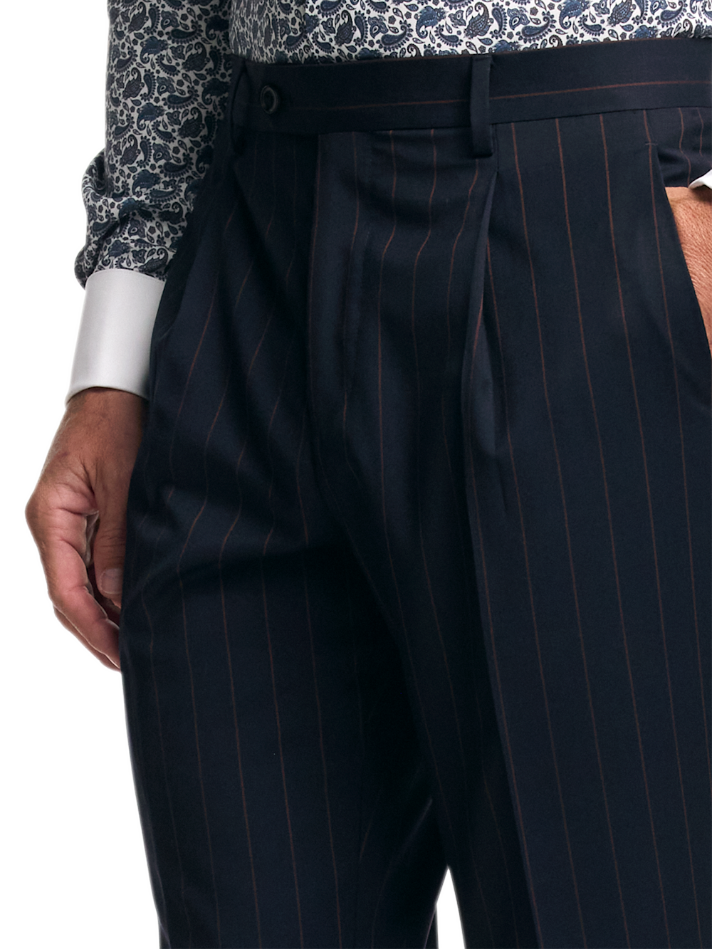 Alternate Image of Navy/brown Wool Stripe Single Pleat Suit Pants-2