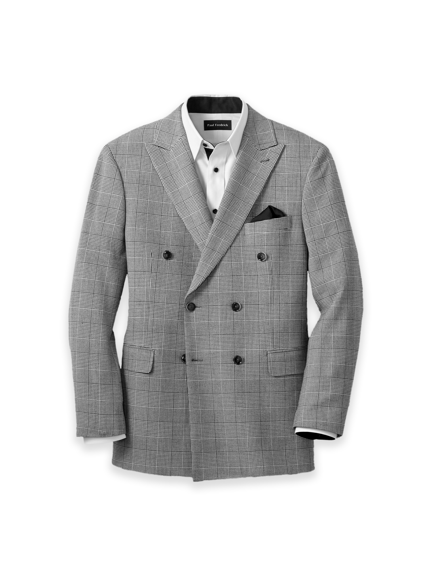 Plaid Houndstooth Double Breasted Peak Lapel Suit Jacket - Black/white