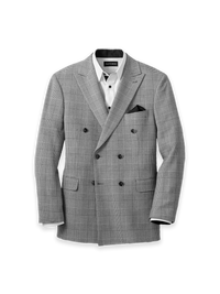 Plaid Houndstooth Double Breasted Peak Lapel Suit Jacket - Black/white