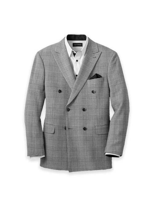 Plaid Houndstooth Double Breasted Peak Lapel Suit Jacket - Black/white